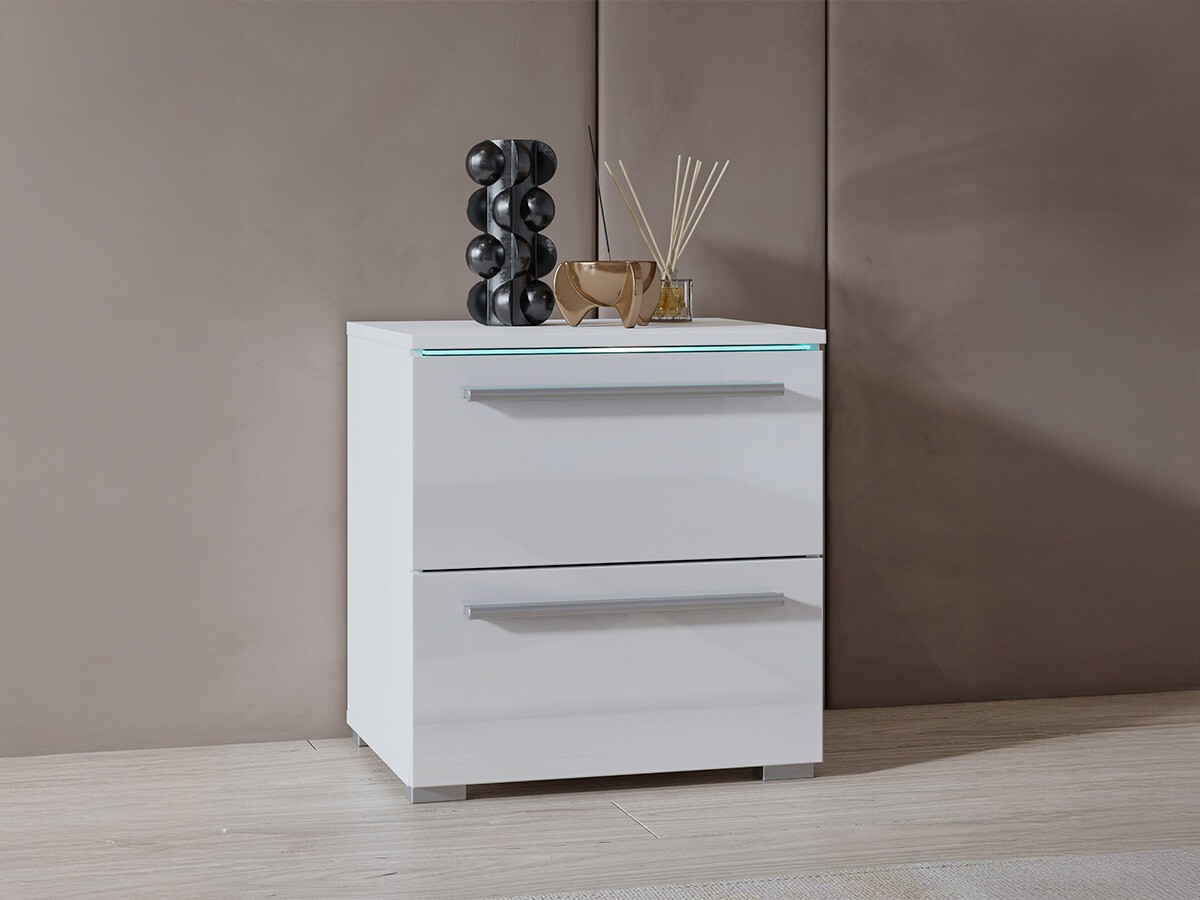 Noćni ormarić Torvire 122 (Belo + Sjajno belo)
