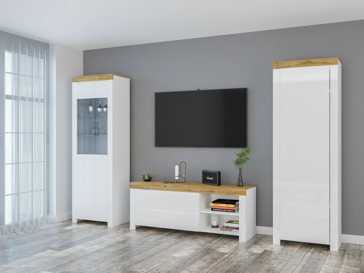 Polica Sonsoru 104 (Belo + Sjajno belo + Вотан храст)