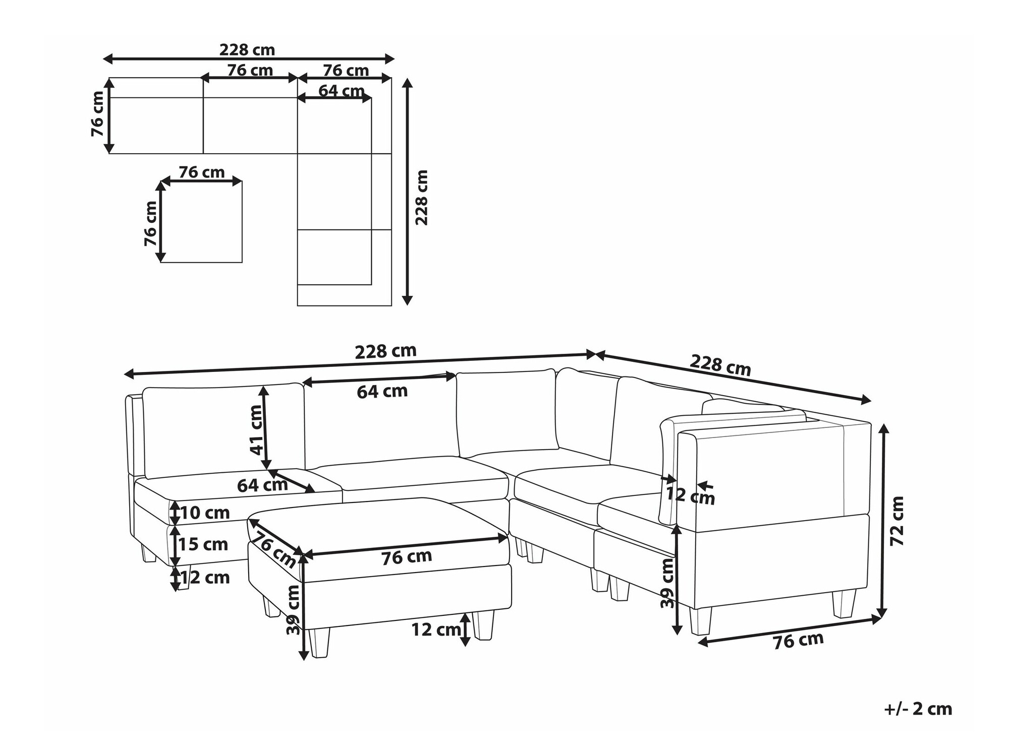 Modularna ugaona garnitura Elbmeli 109 (Smeđa)