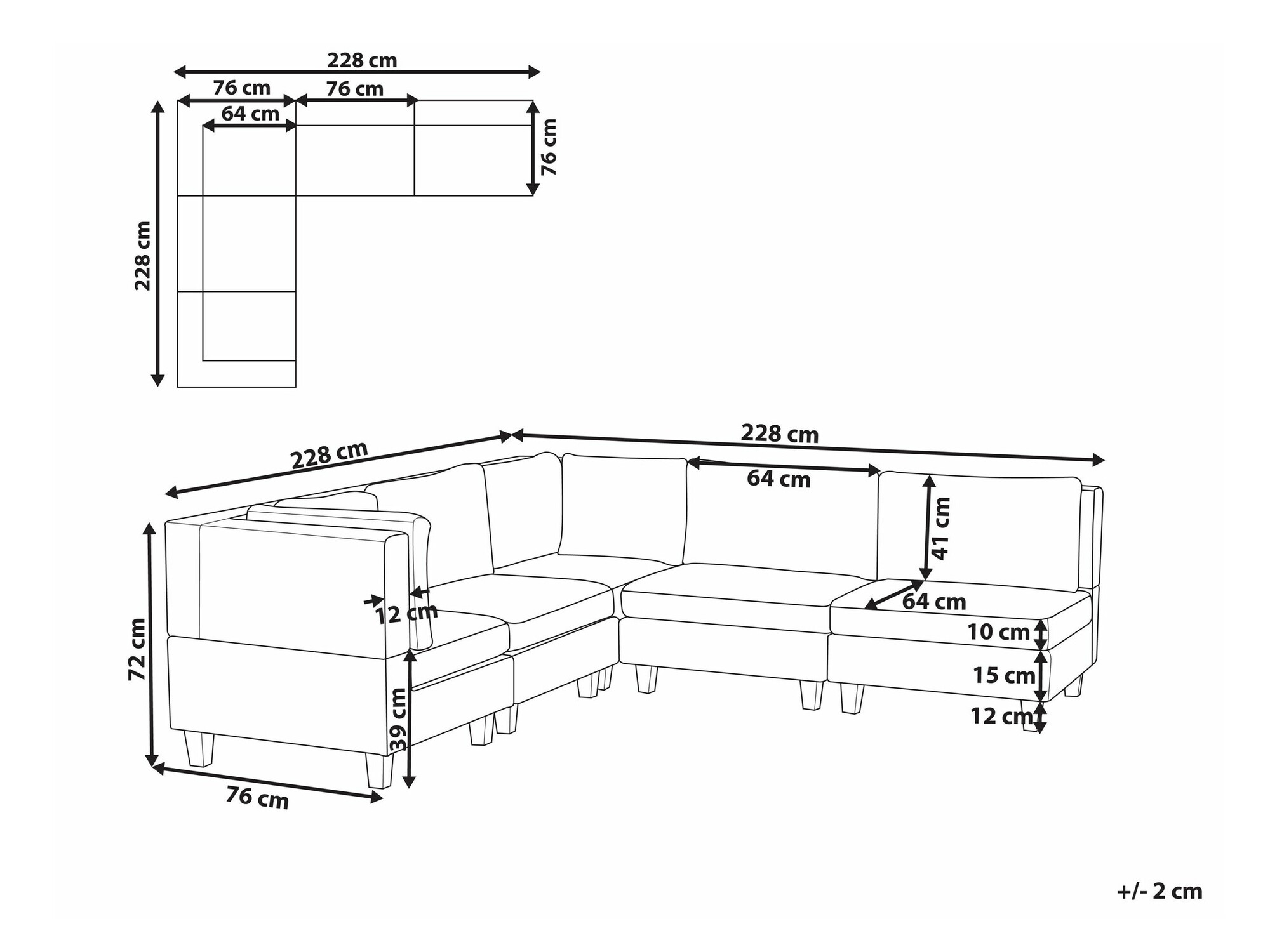 Modularna ugaona garnitura Elbmeli 109 (Smeđa)