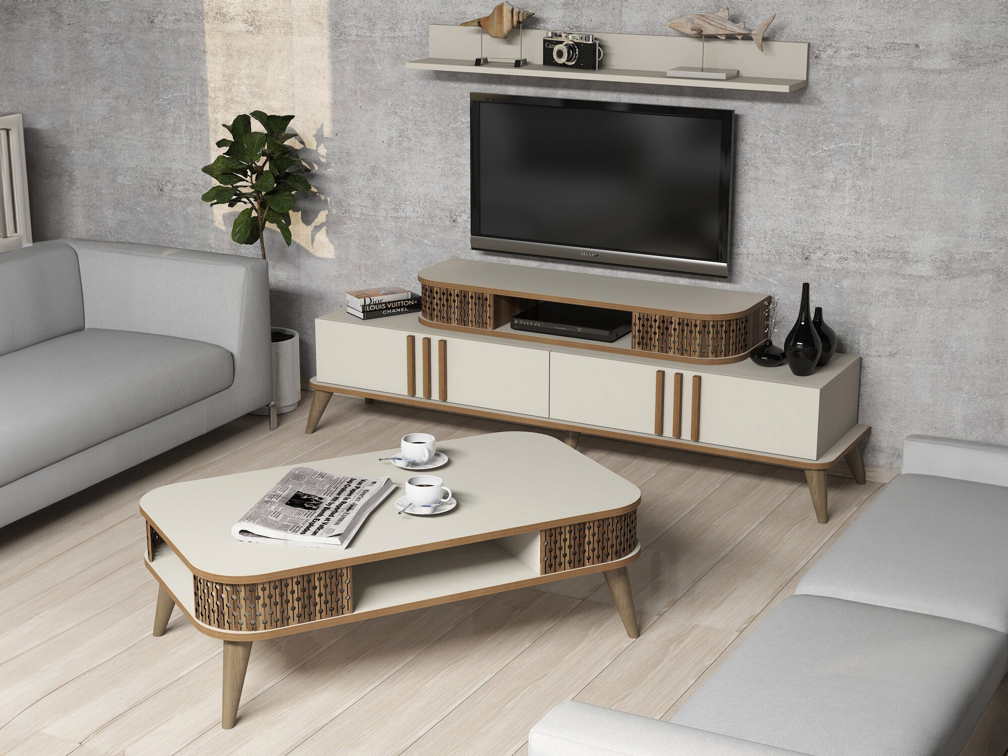 Set za dnevnu sobu Kailua 385 (Krem)