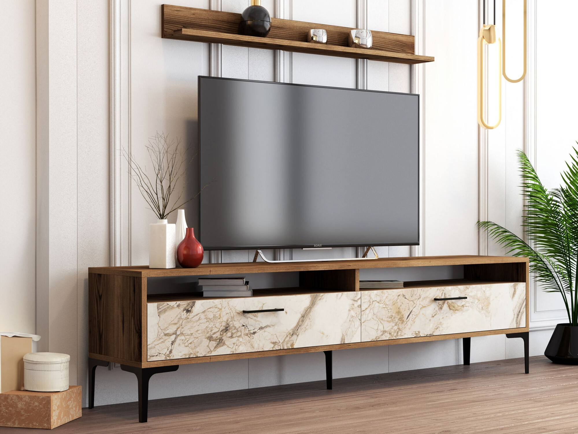 Set za dnevnu sobu Kailua 857 (Orah + Beli mermer)