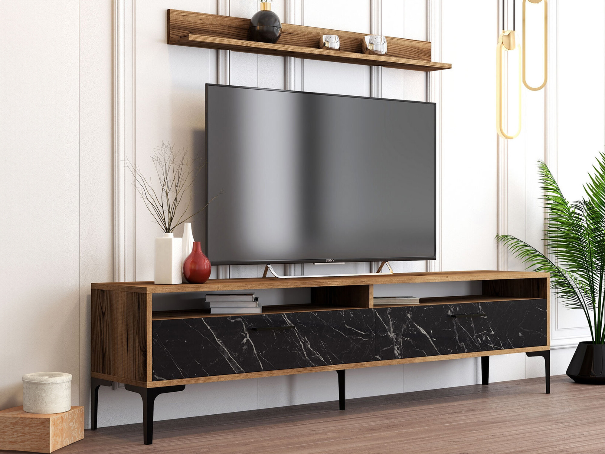 Set za dnevnu sobu Kailua 857 (Orah + Crni mermer)