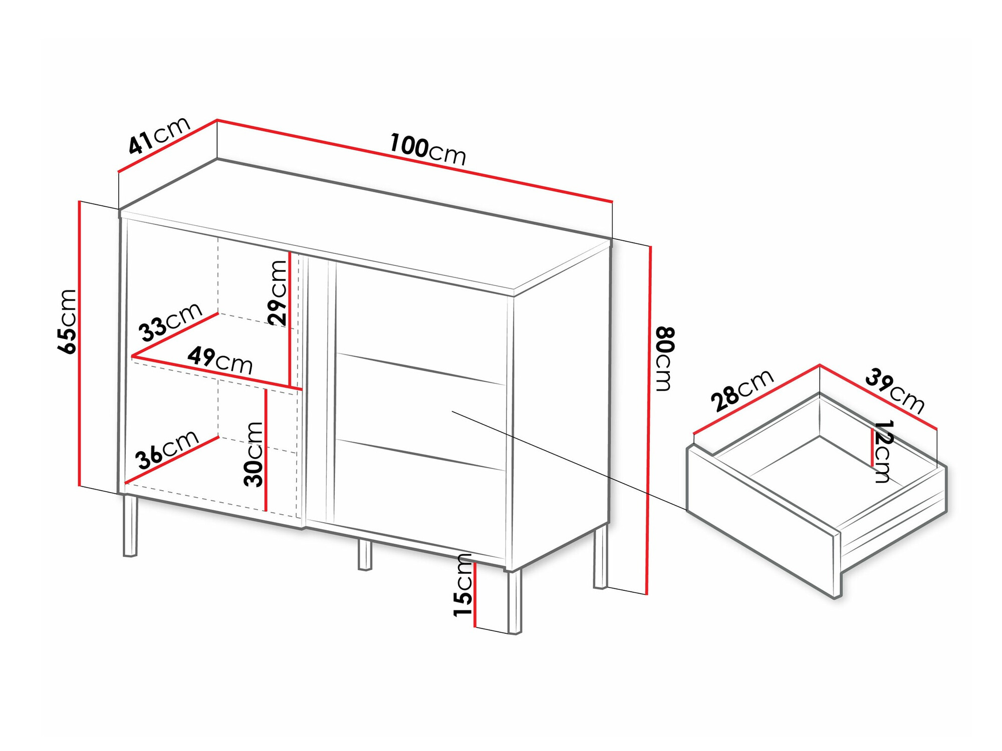 Komoda Lumiri 104 (Hrast + Crno)