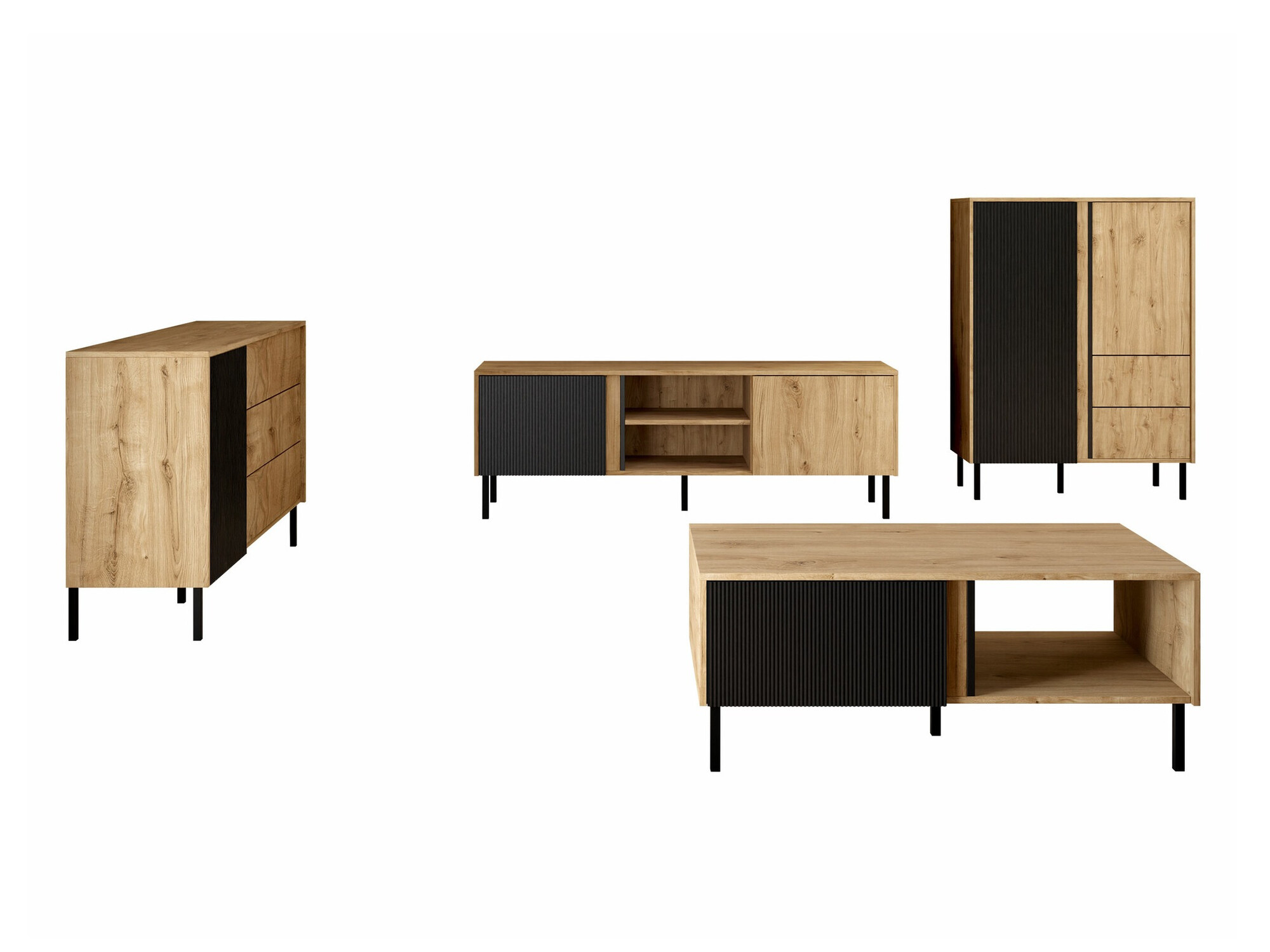 Set za dnevnu sobu Lumiri 108 (Hrast + Crno)