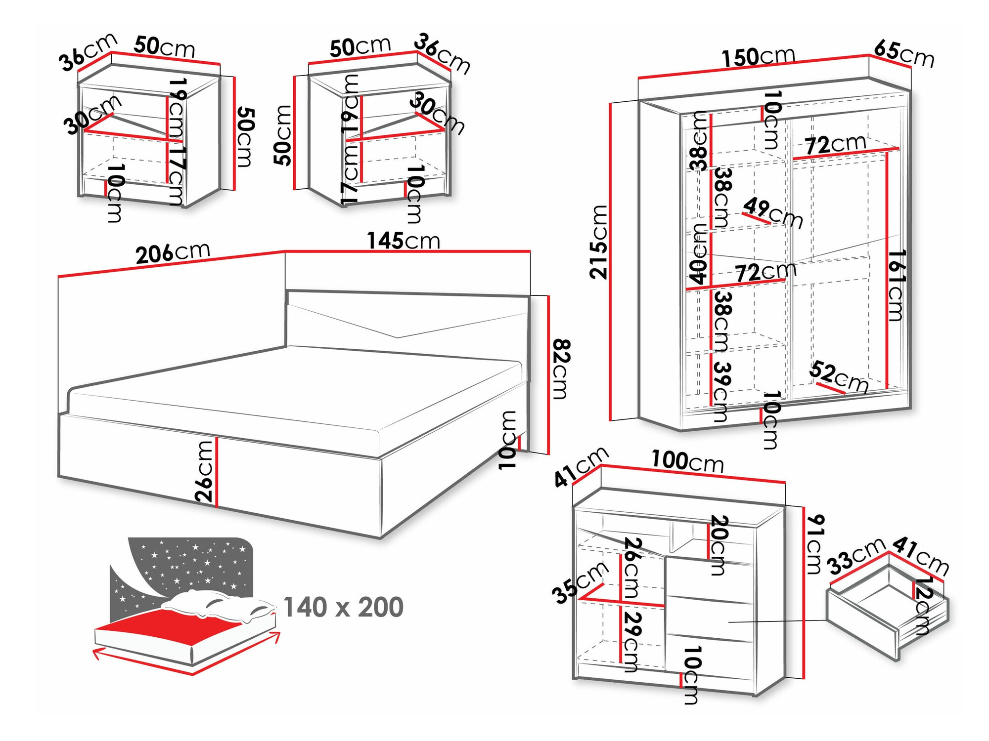 Set spavaća soba Tenreme 108 (Bež + Hrast)