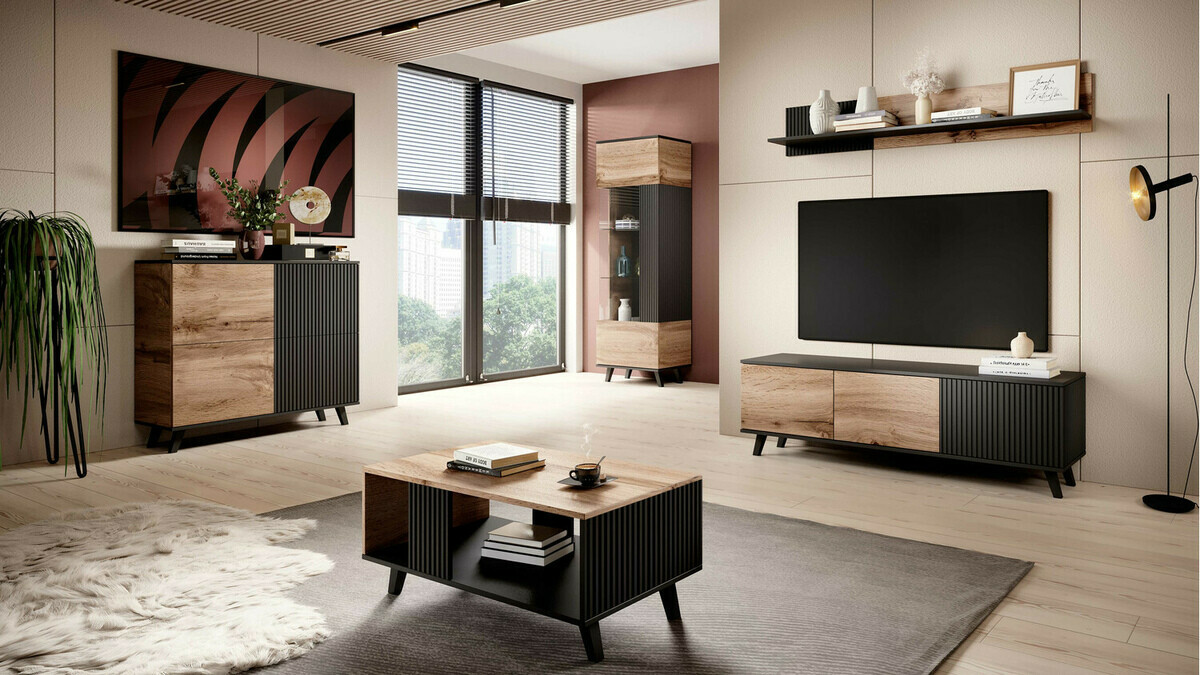 TV komoda Luelia 116 (Crno + Hrast Votan)