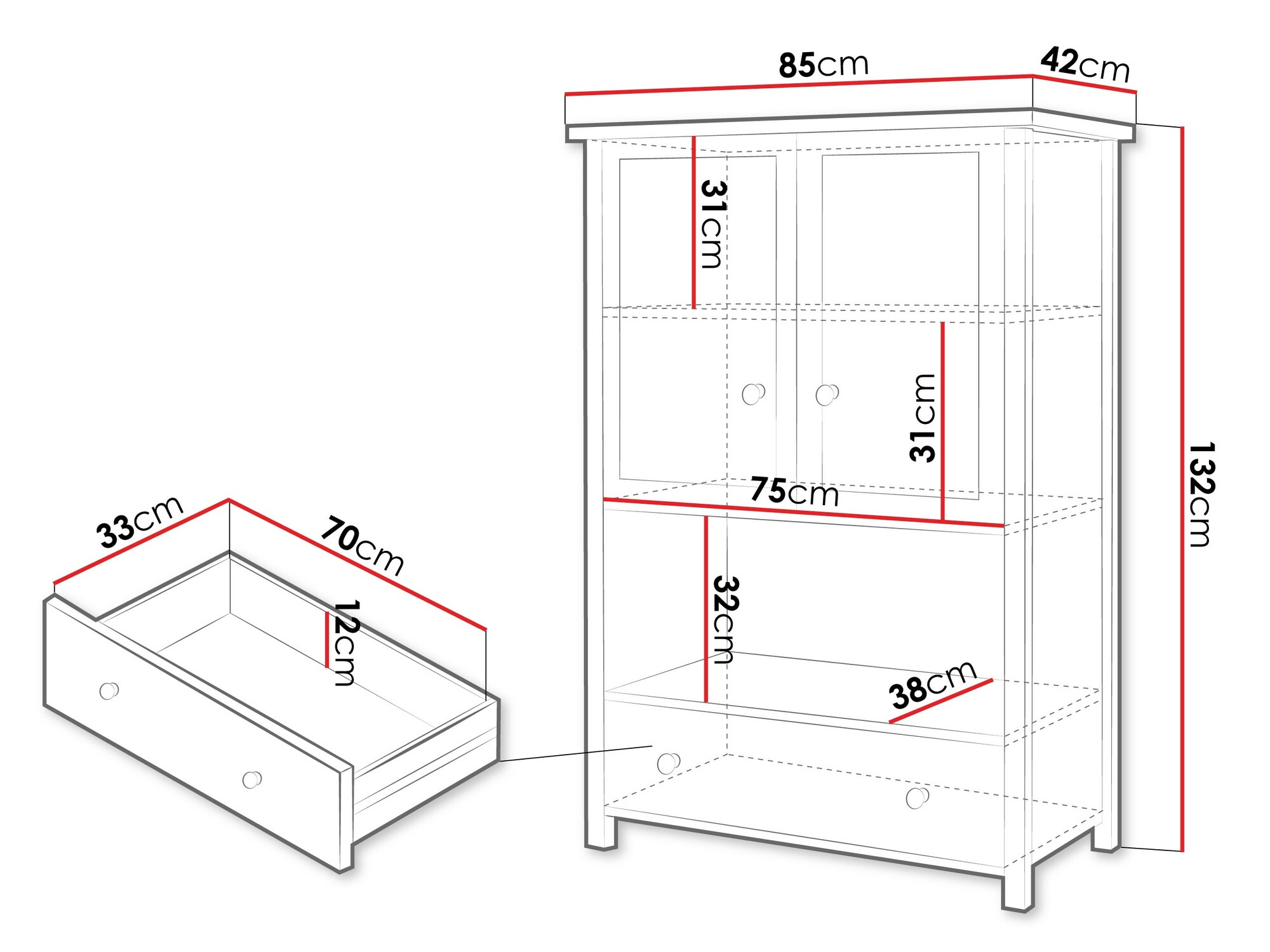Komoda Romelbo 144 (Belo + Hrast)