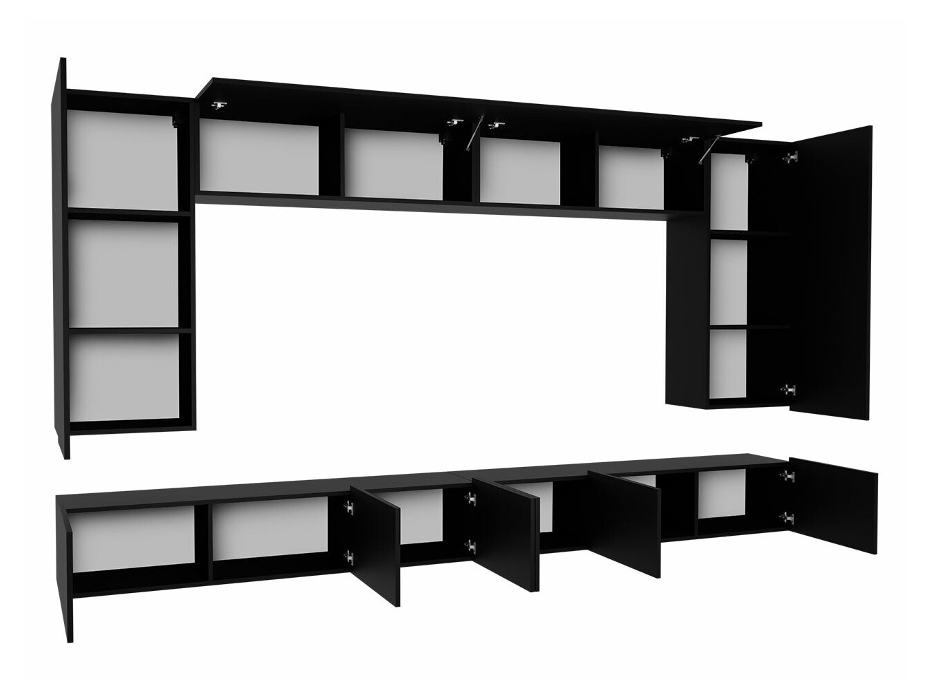 Set za dnevnu sobu Tivdalu 135 (Crno + Crna visoki sjaj + Belo + Sjajno belo)