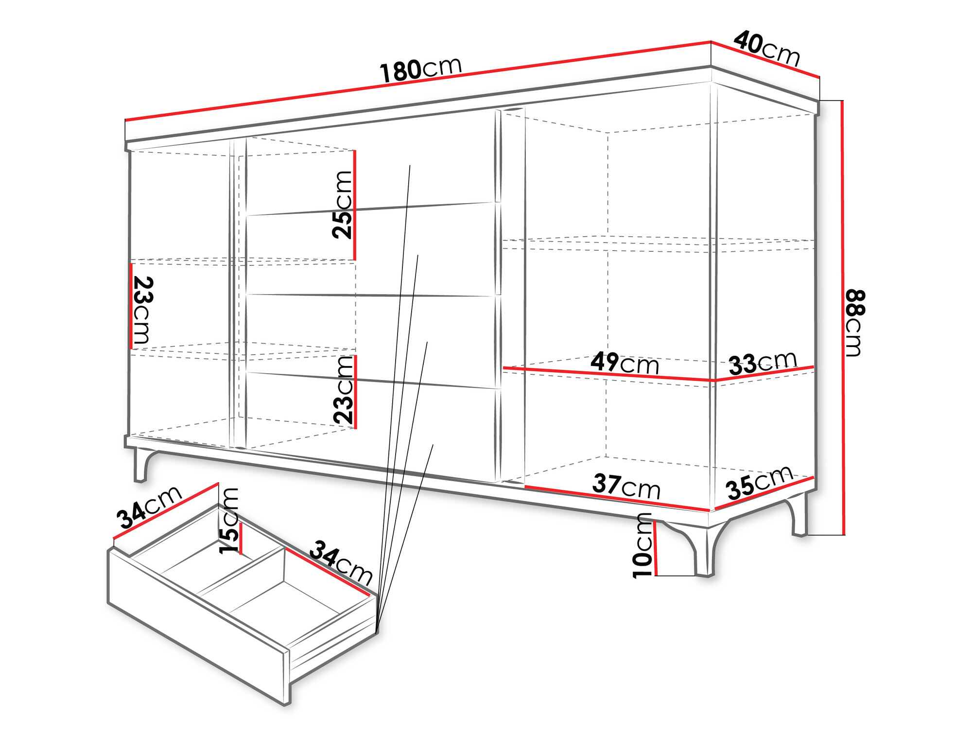 Komoda Livseri 103 (Belo + Sjajno belo + Crna visoki sjaj)