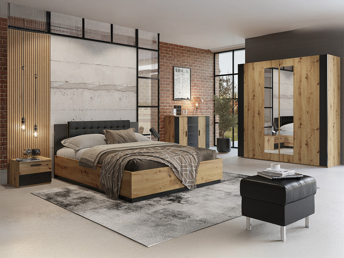 Krevet Felelie 112 (Zanatski hrast + Mat crna)