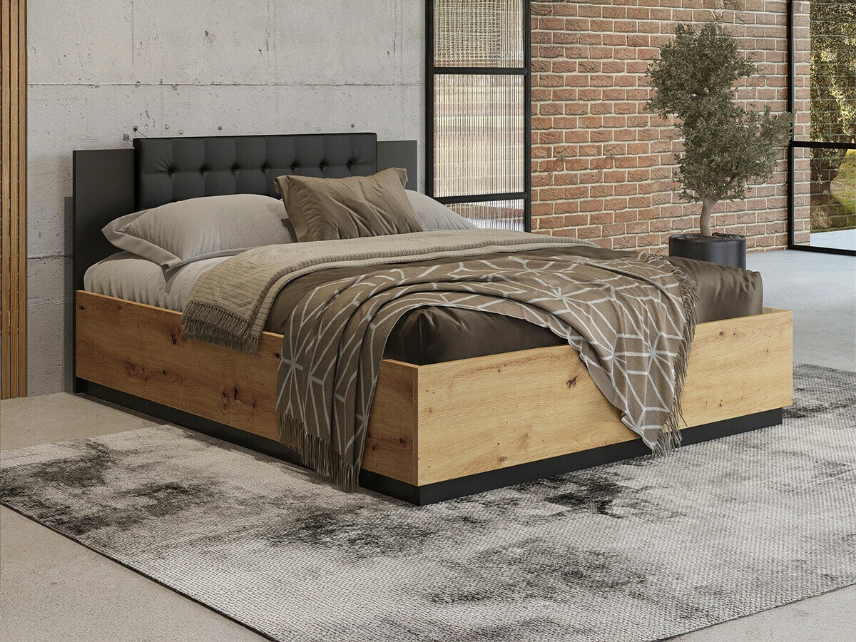 Krevet Felelie 112 (Zanatski hrast + Mat crna)