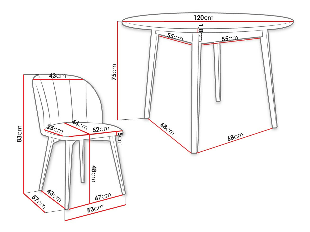 Trpezarijski set Racine 136 (Crno)
