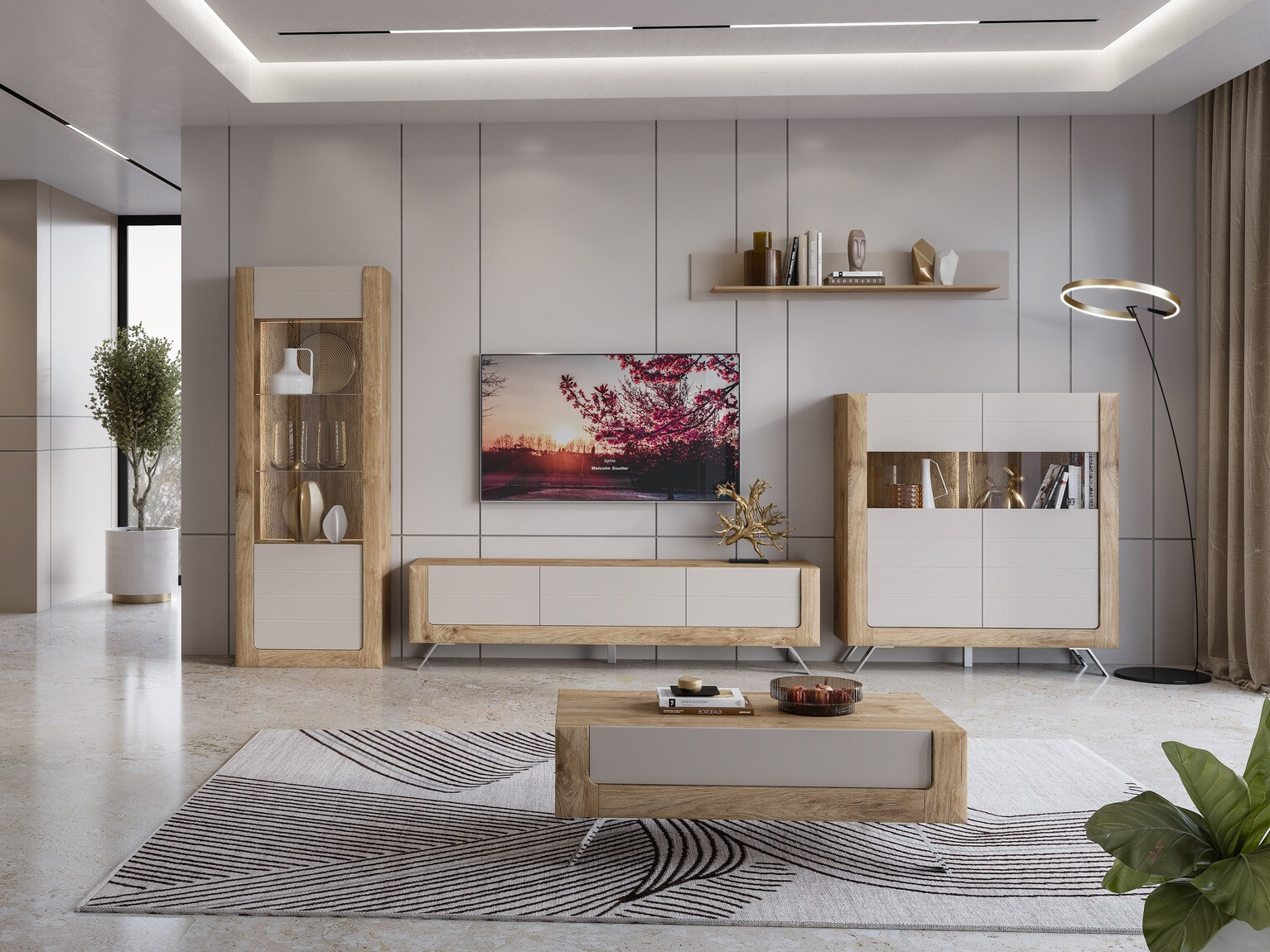 Zidna polica Sovera 100 (Zlatni hrast + Svetloosiva)