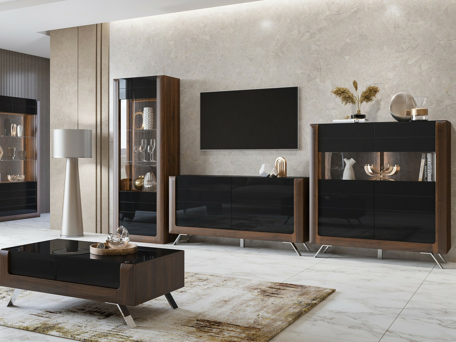 Polica Sovera 101 (Orah + Crna visoki sjaj)