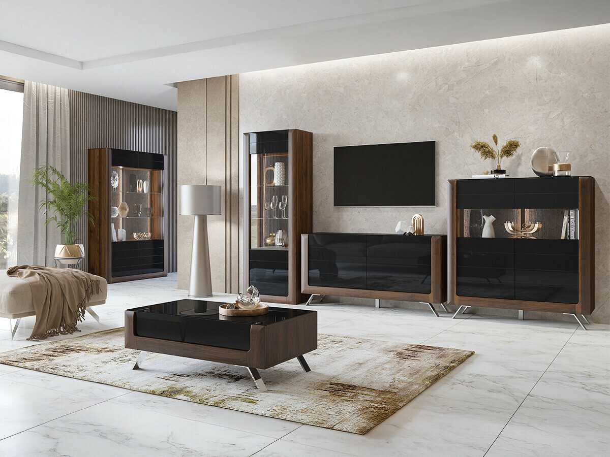 Polica Sovera 102 (Orah + Crna visoki sjaj)