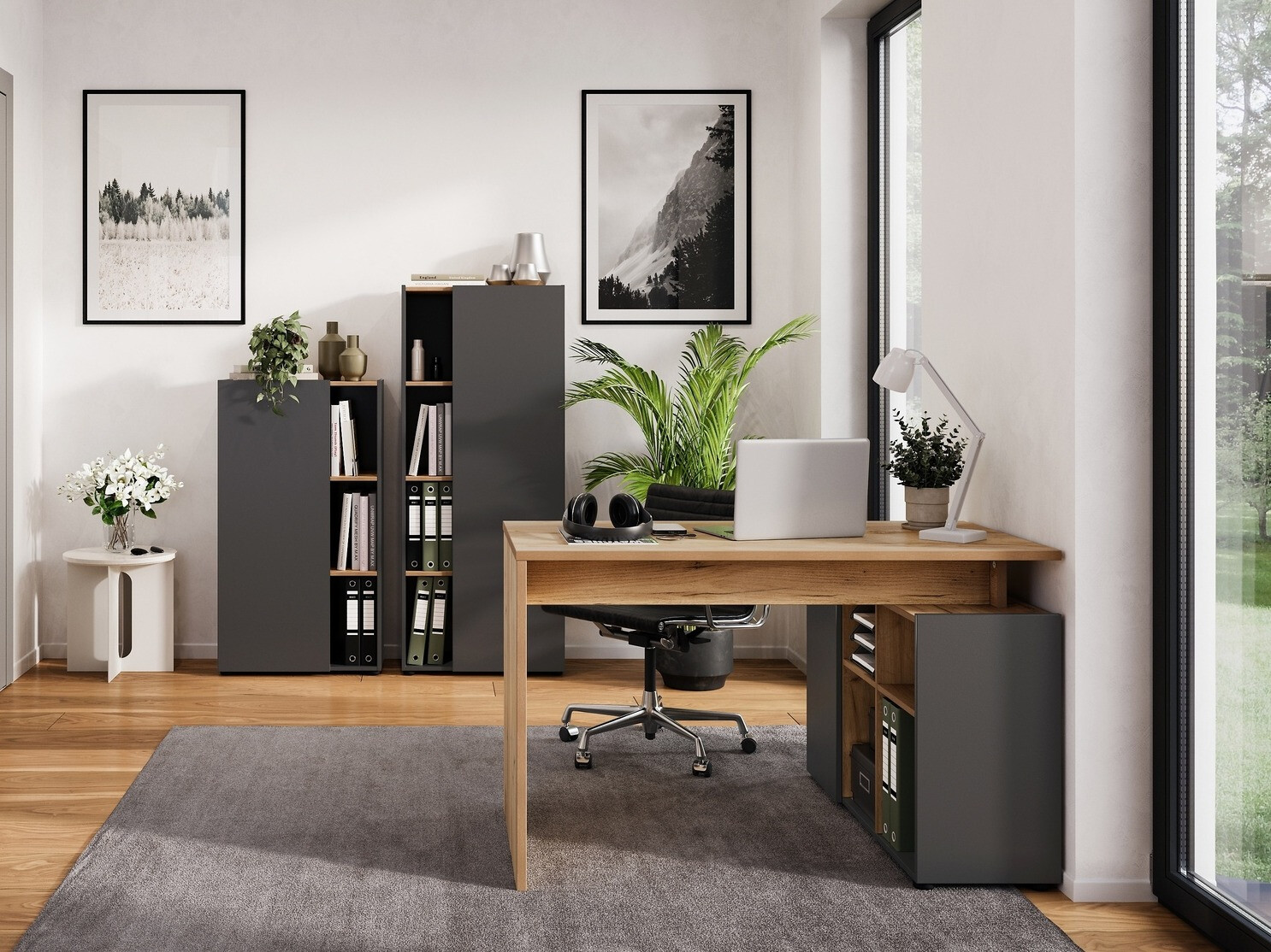 Set za kućnu kancelariju Evarsoa 105 (Graphite + Navarra hrast)