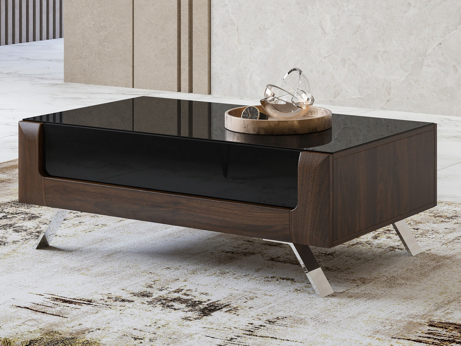 Stočić za kafu Sovera 108 (Orah + Sjajno crna)