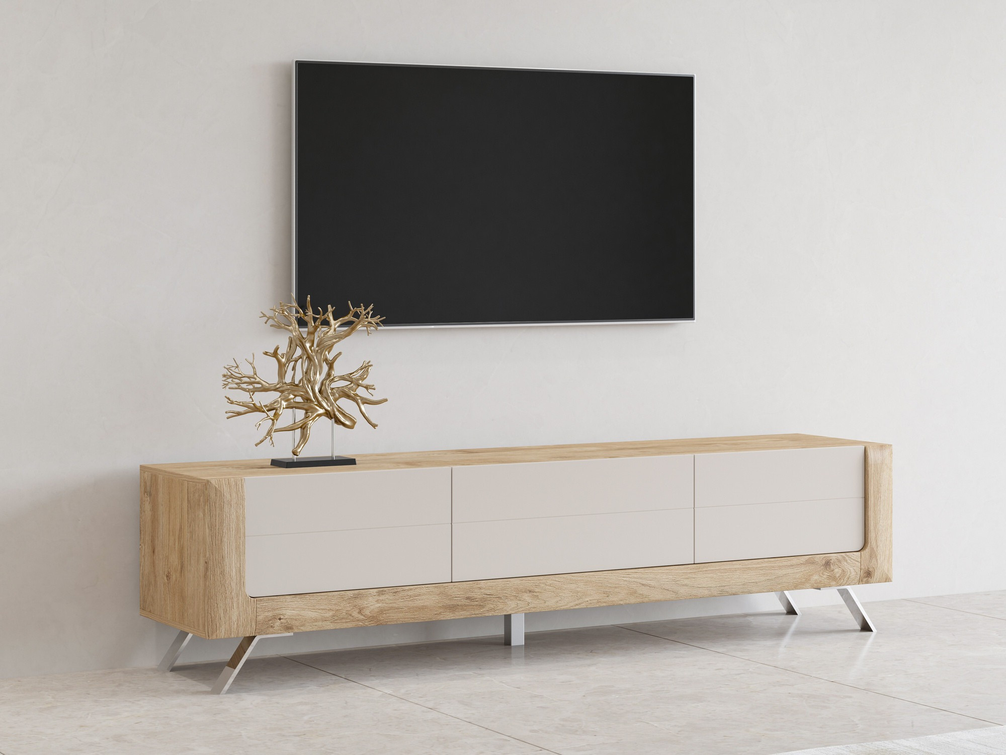 TV komoda Sovera 104 (Zlatni hrast + Svetloosiva)