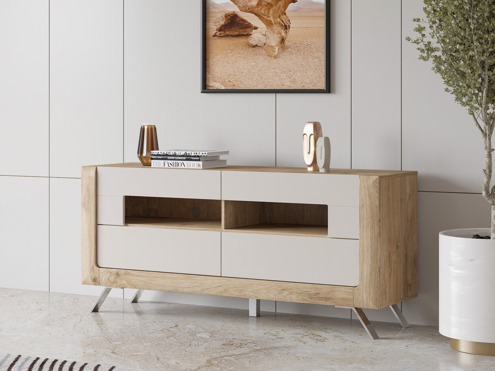 TV sto Sovera 105 (Zlatni hrast + Svetloosiva)