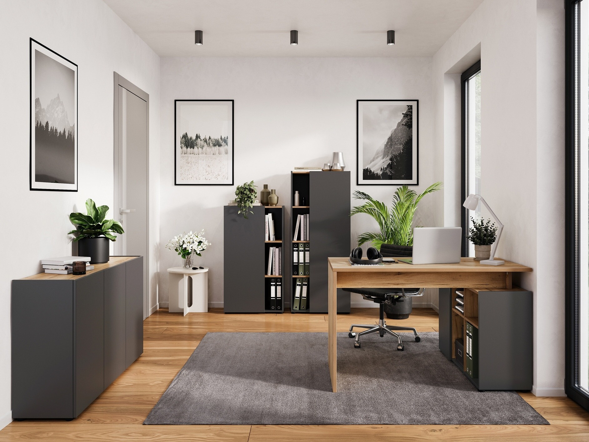 Ugaoni kancelarijski sto Evarsoa 101 (Grafit + Navarra hrast)