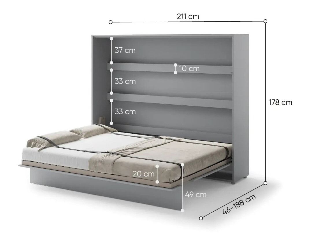 Zidni krevet Concept Pro Lenart Levfere 115 (Sivo)