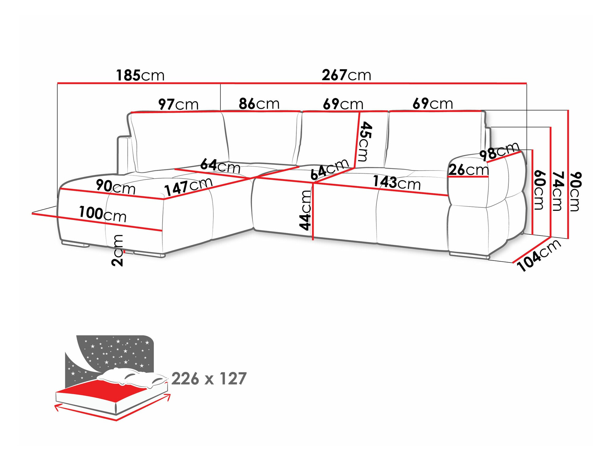 Ugaona sofa Lincoln 198 (Artico Čelik)