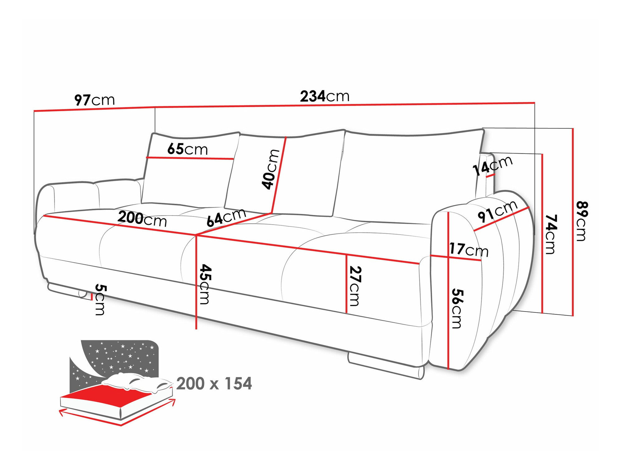Sofa na razvlačenje Camden 103 (Velo 621)