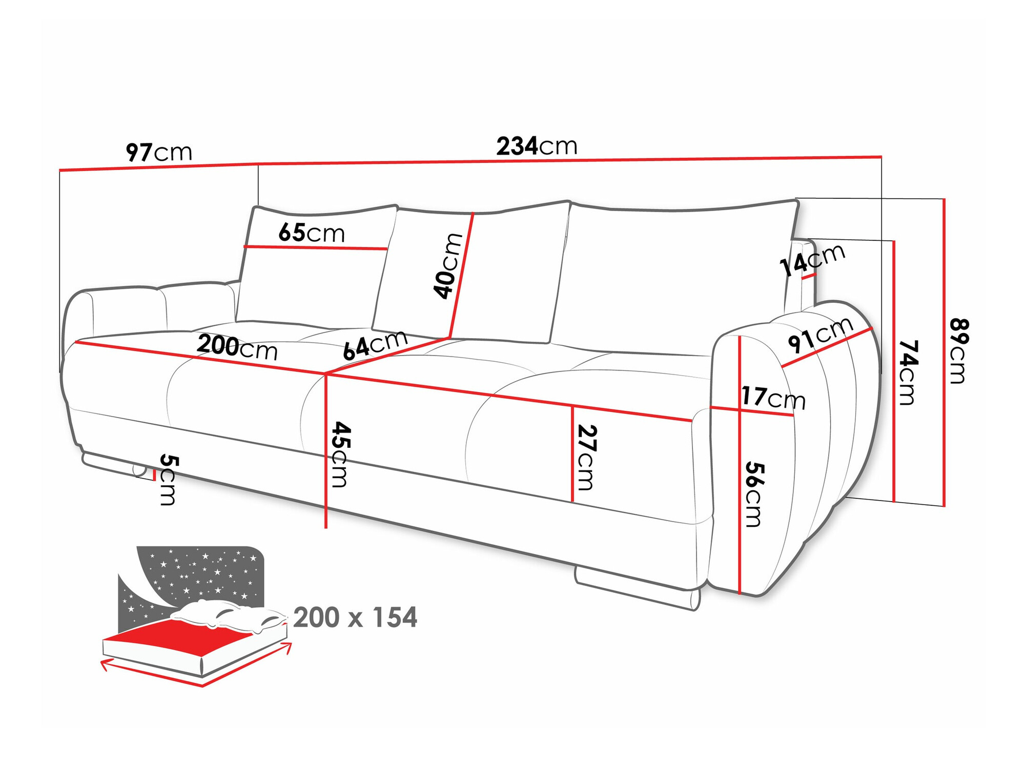 Sofa na razvlačenje Camden 103 (Velo 627)
