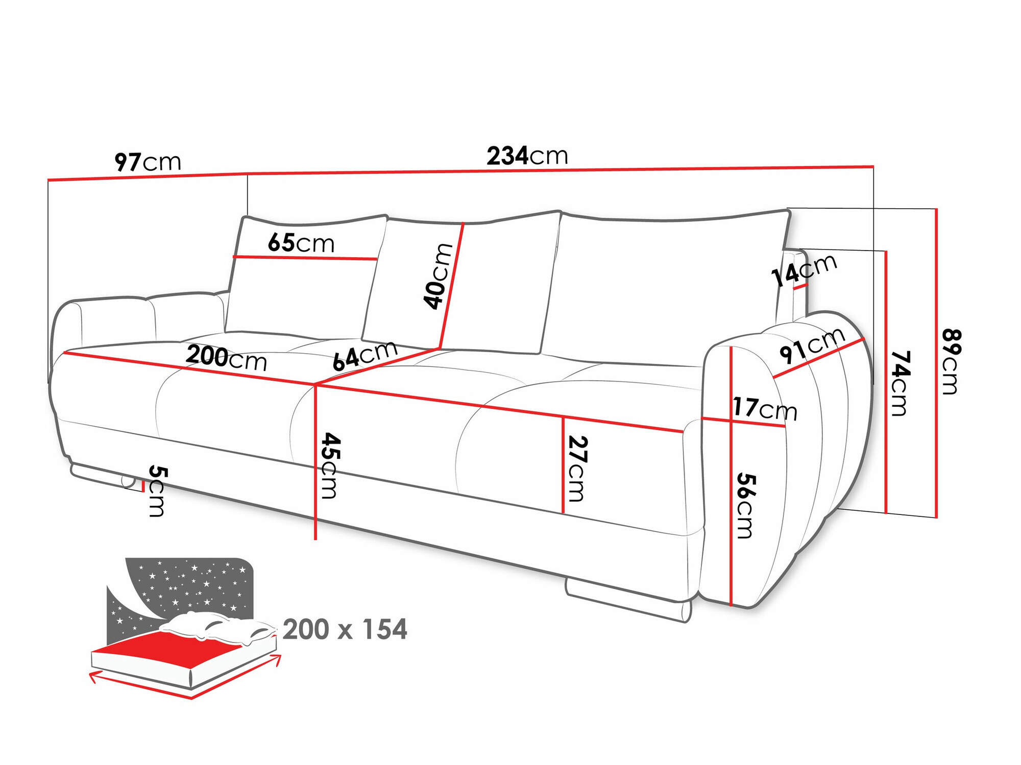 Sofa na razvlačenje Camden 103 (Velo 636)
