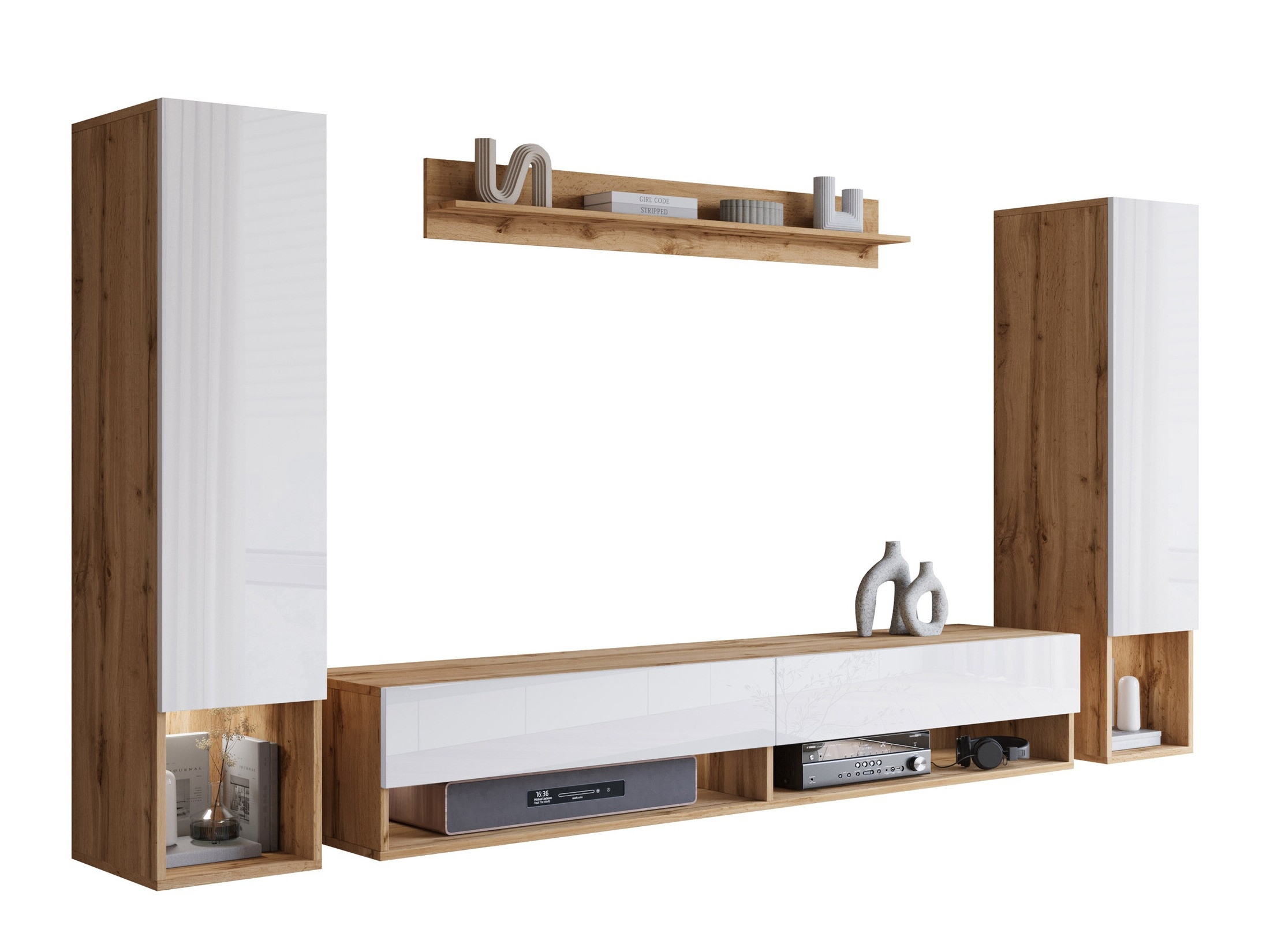 Set za dnevnu sobu Sarasota 176 (Hrast Votan + Sjajno belo)