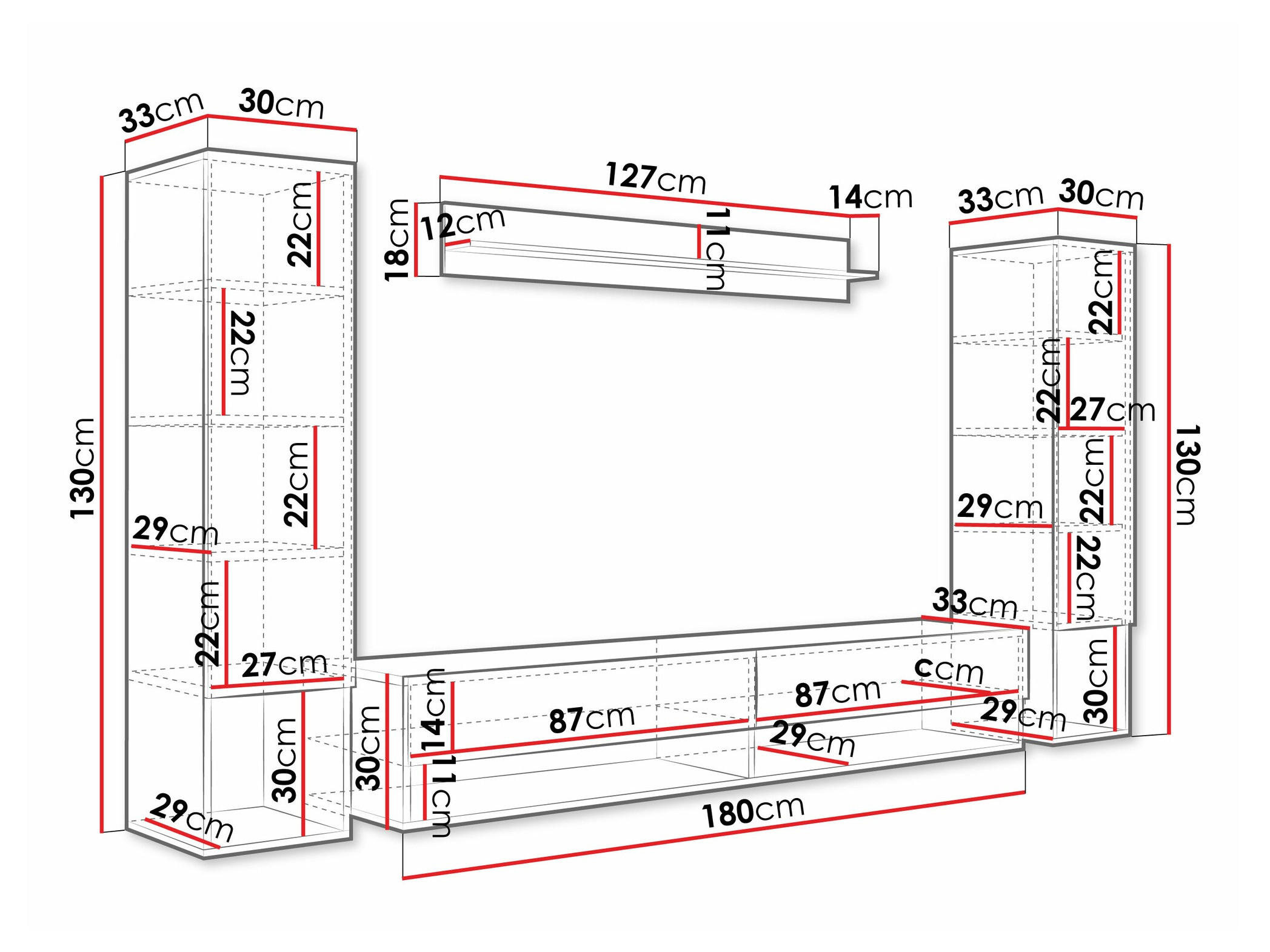 Set za dnevnu sobu Sarasota 176 (Matera siva + Sjajno belo)