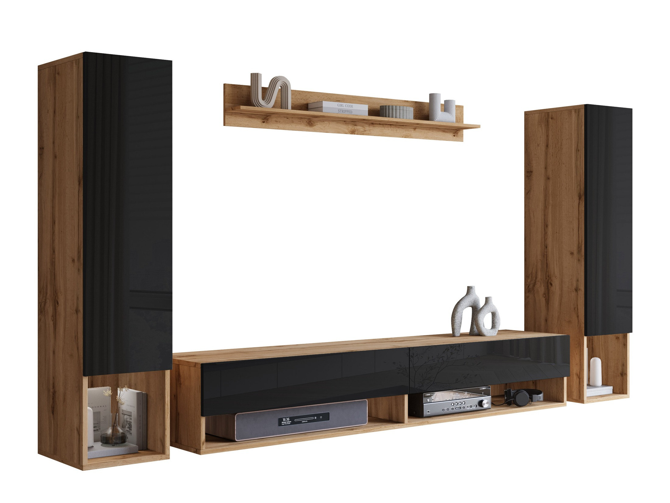 Set za dnevnu sobu Sarasota 176 (Вотан храст + Crna visoki sjaj)