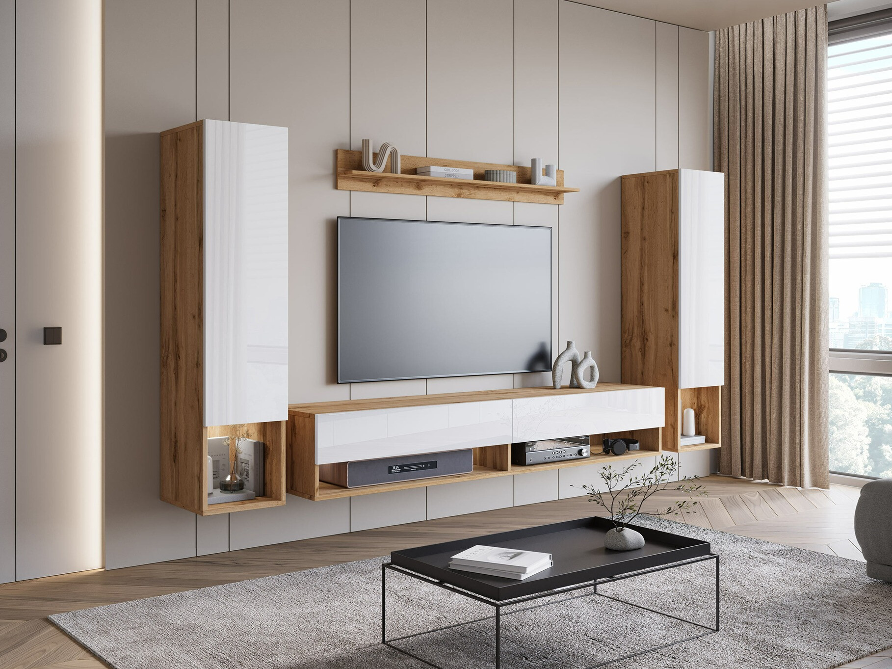 Set za dnevnu sobu Sarasota 176 (Hrast Votan + Sjajno belo)