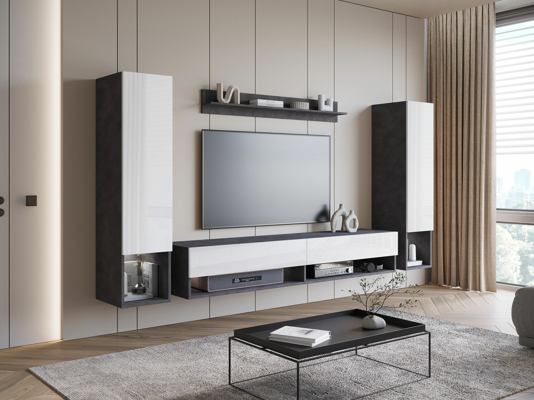 Set za dnevnu sobu Sarasota 176 (Matera siva + Sjajno belo)