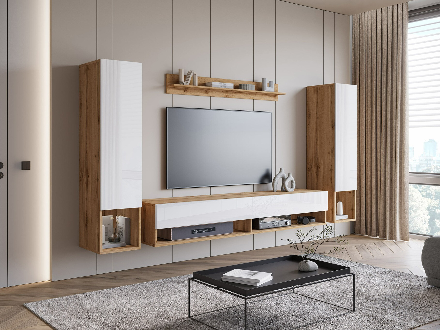 Set za dnevnu sobu Sarasota 176 (Вотан храст + Sjajno belo)