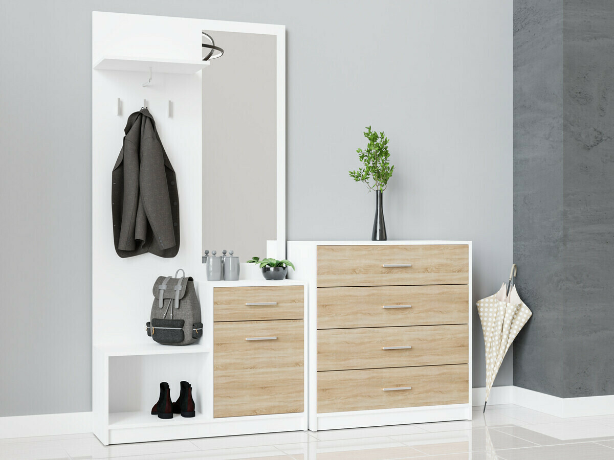 Set za hodnik Novsore 121 (Belo + Sonoma hrast)