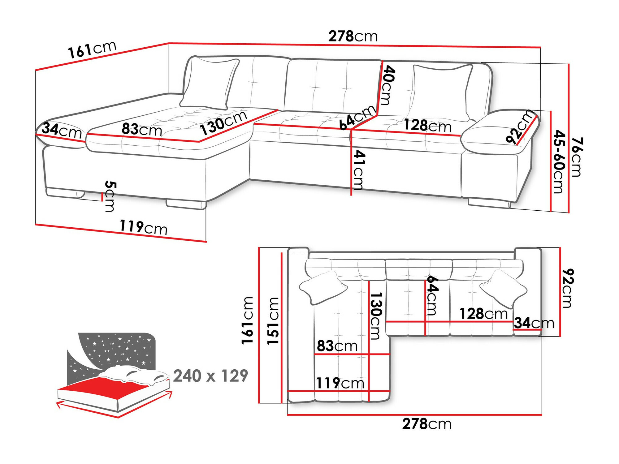 Ugaona sofa Comfivo 250 (Otusso 23 + Sorriso 04 + Otusso 01)