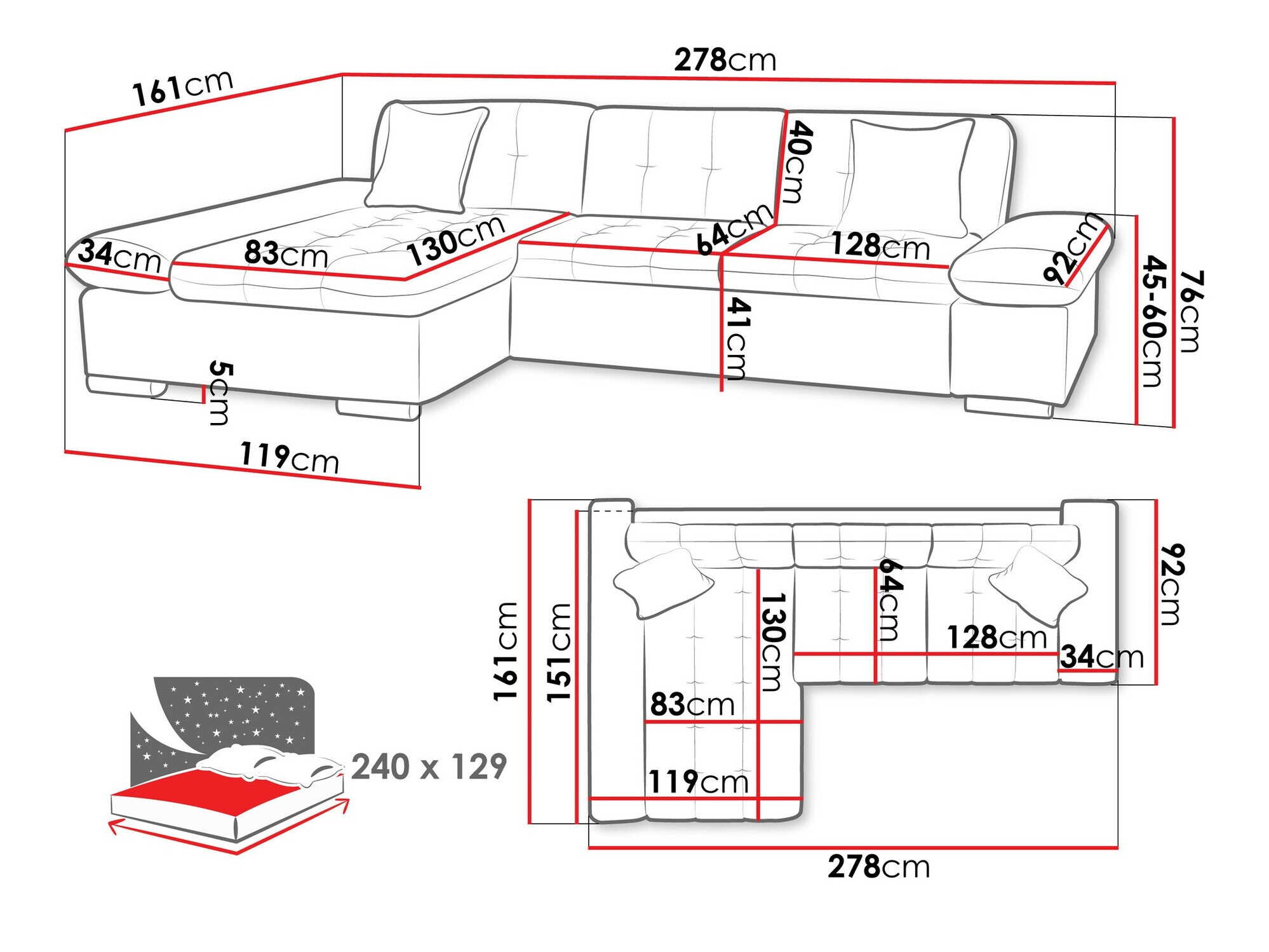 Ugaona sofa Comfivo 250 (Otusso 23 + Sorriso 04 + Otusso 01)