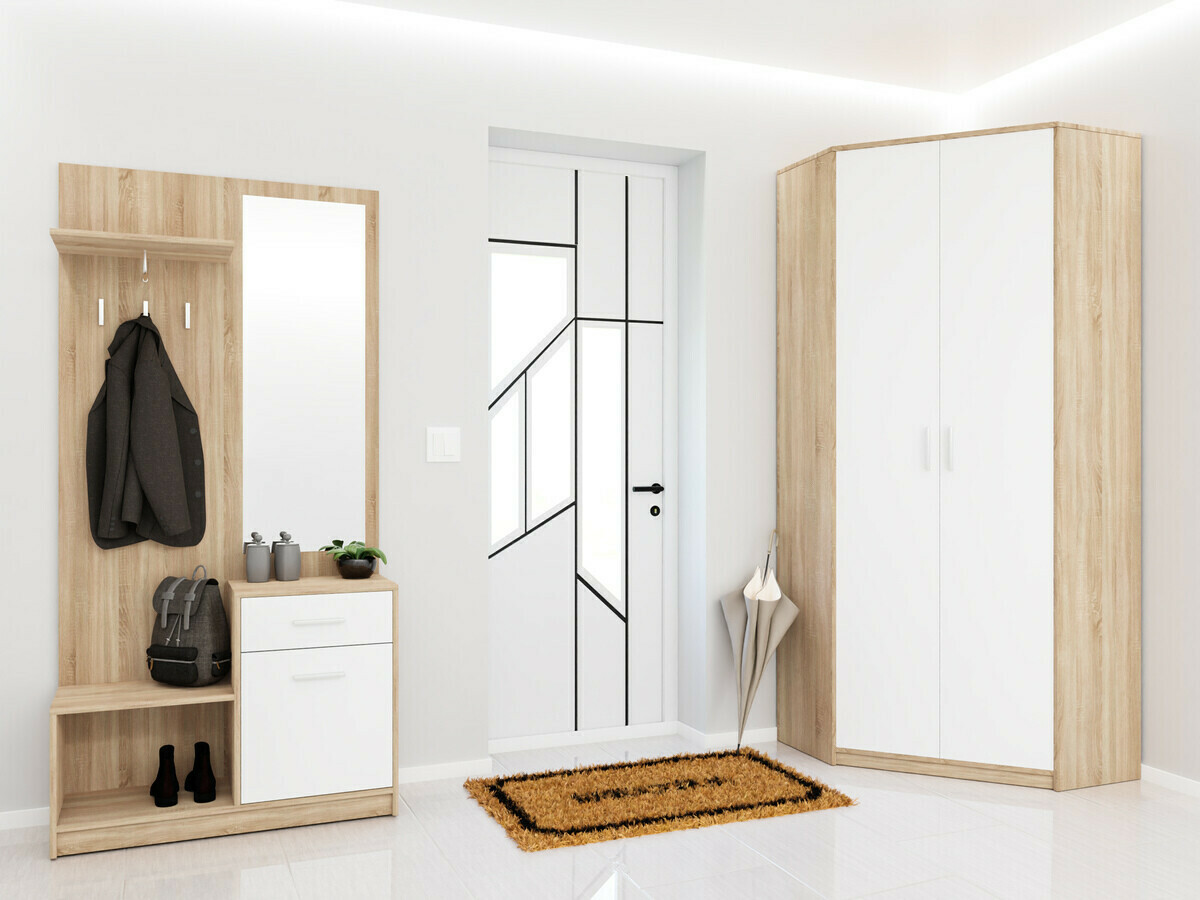 Ugaoni ormar Novsore 119 (Sonoma hrast + Belo)