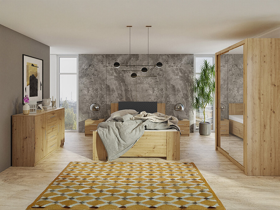 Set spavaća soba Catromi 112 (Zanatski hrast + Soft Pik 011)