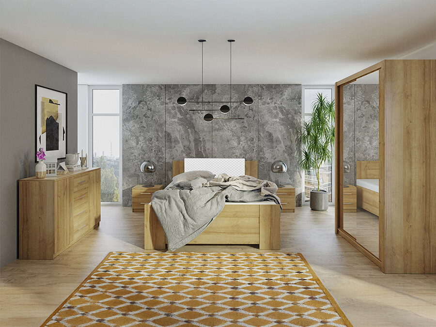 Set spavaća soba Catromi 112 (Zanatski hrast + Soft Pik 017)