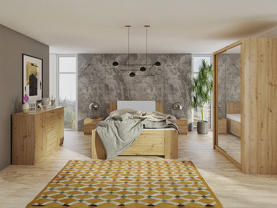 Set spavaća soba Catromi 112 (Zanatski hrast + Soft Pik 029)