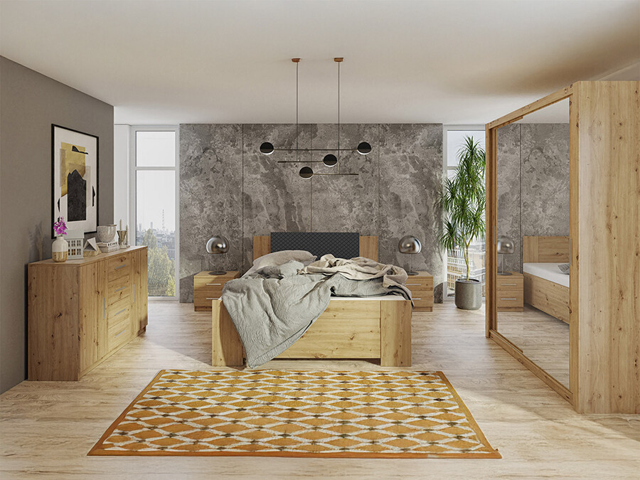 Set spavaća soba Catromi 113 (Zanatski hrast + Soft Pik 011)