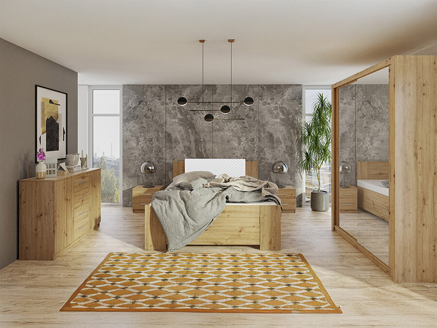 Set spavaća soba Catromi 113 (Zanatski hrast + Soft Pik 017)