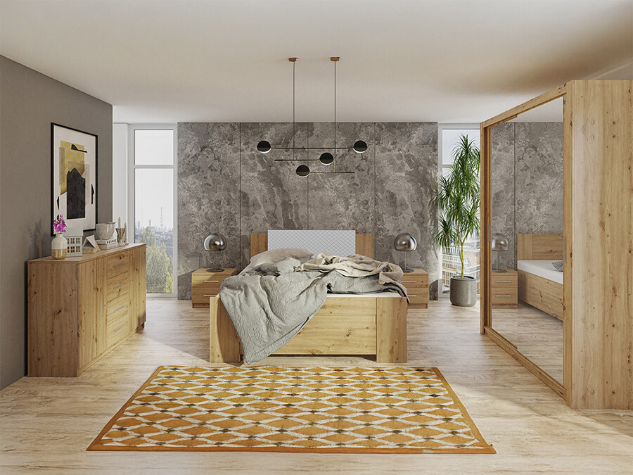 Set spavaća soba Catromi 113 (Zanatski hrast + Soft Pik 029)