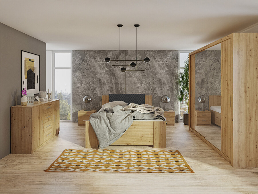 Set spavaća soba Catromi 114 (Zanatski hrast + Soft Pik 011)