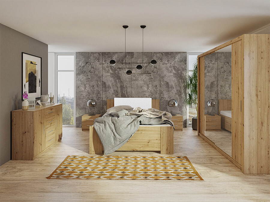 Set spavaća soba Catromi 114 (Zanatski hrast + Soft Pik 017)