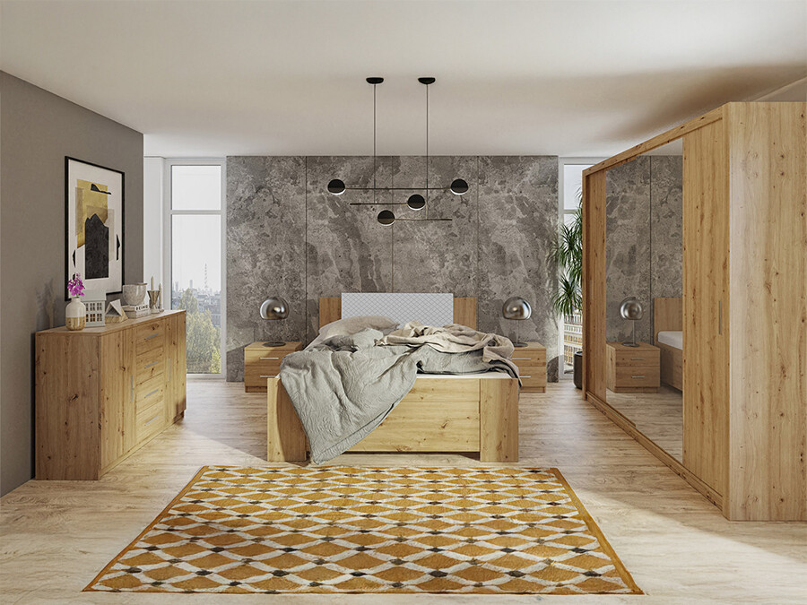 Set spavaća soba Catromi 115 (Zanatski hrast + Soft Pik 029)