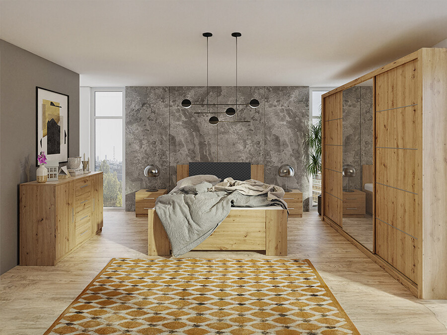 Set spavaća soba Catromi 116 (Zanatski hrast + Soft Pik 011)